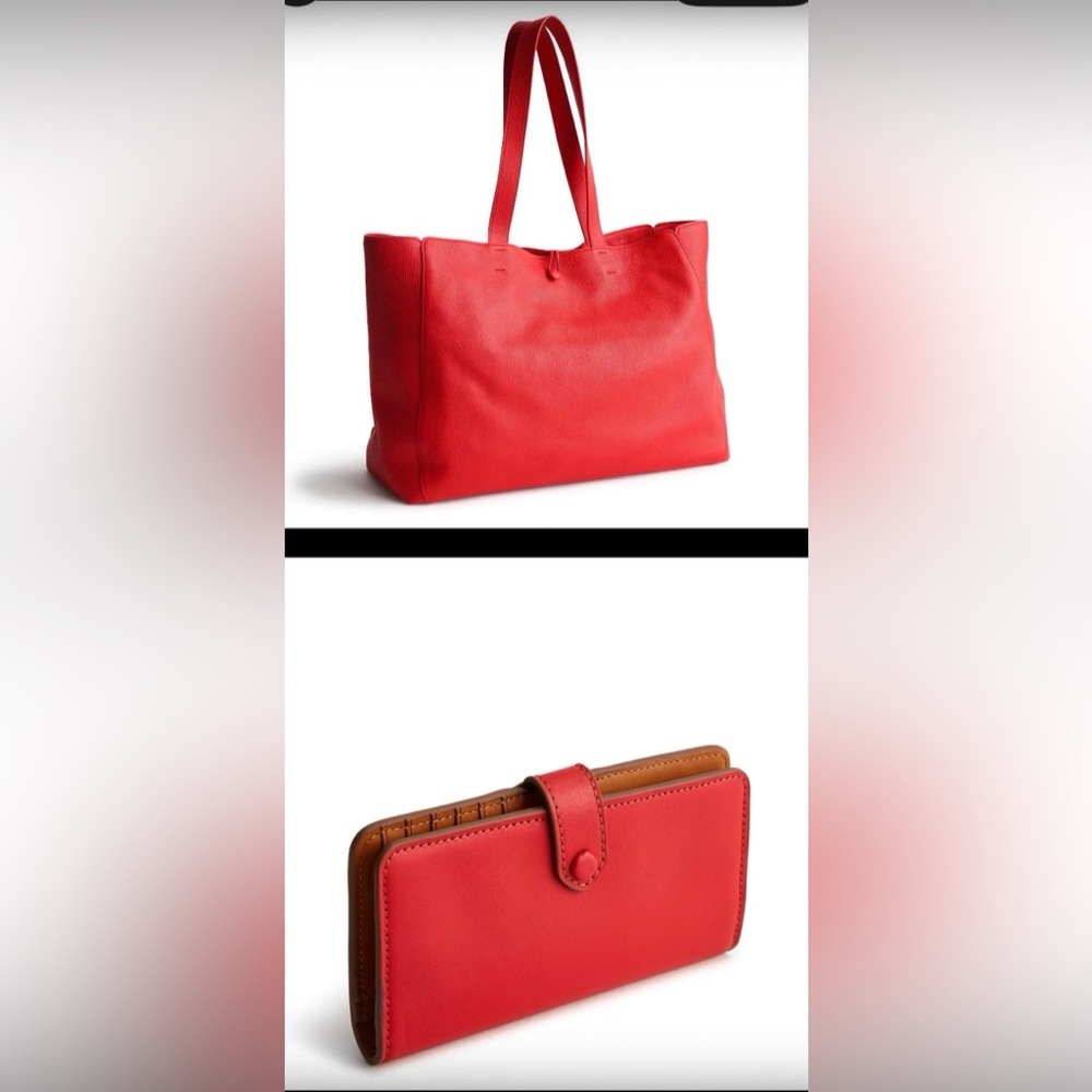 NWT Vera Bradley Hathaway Tote and Wallet Goji Berry Red Leather Set $340 Retail